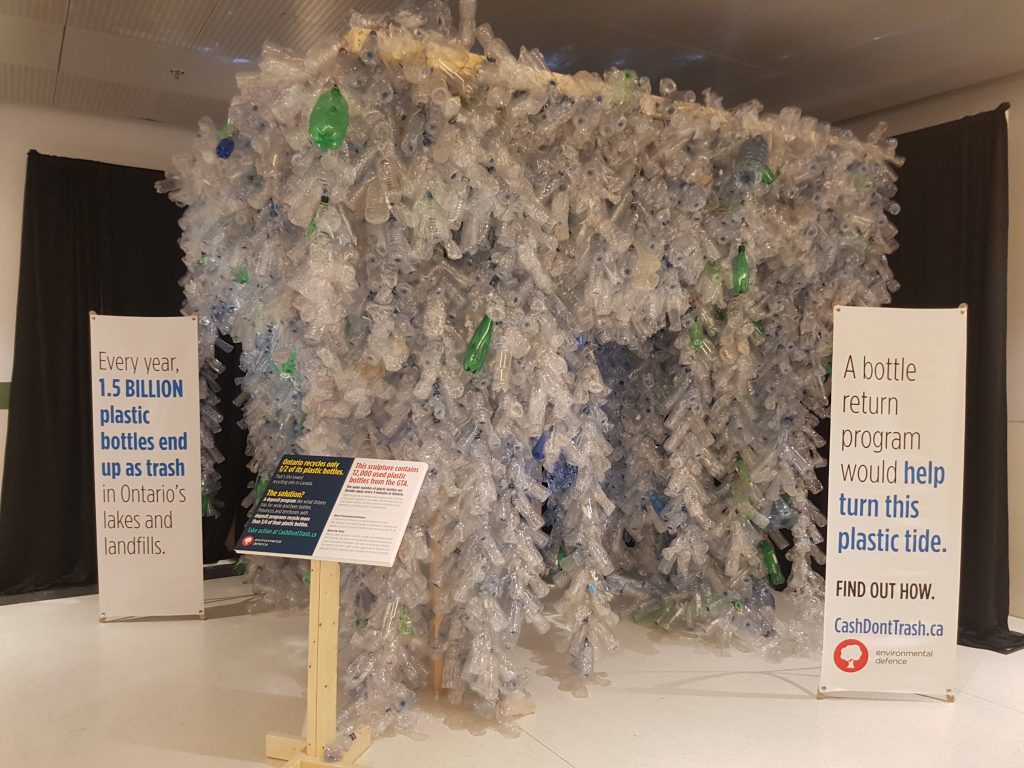 Environmental Defence plastic bottle sculpture at Union Station