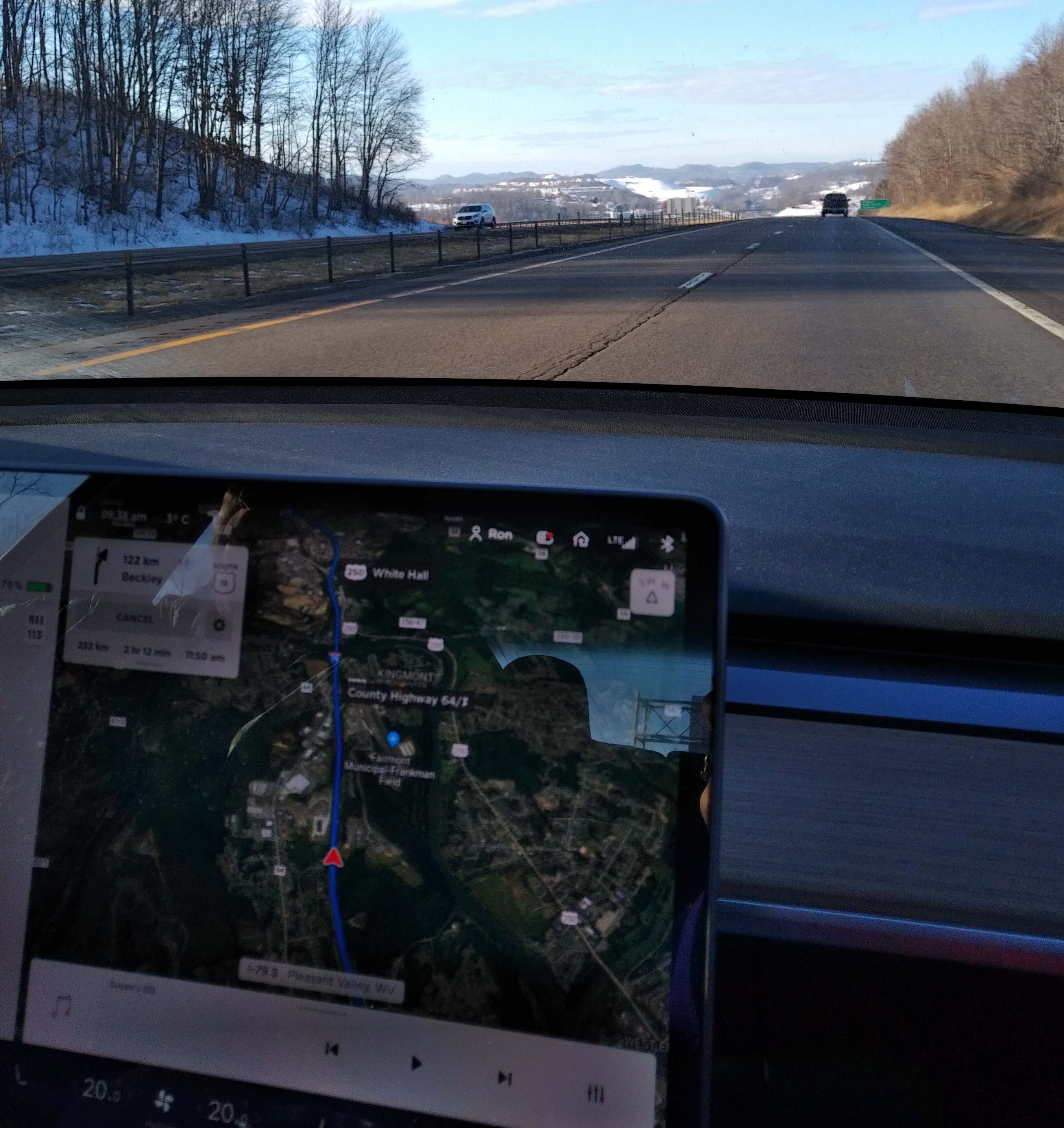 Tesla navigation screen with real time satellite image