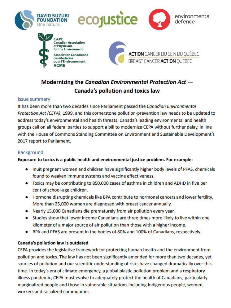 Briefing Note: Modernizing the Canadian Environmental Protection
