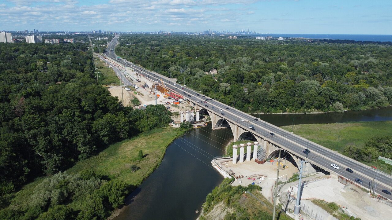 Construction of a bridge over a river