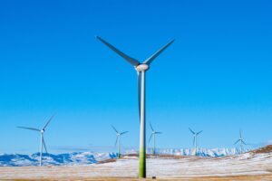 renewable energy wind turbines in winter in Alberta